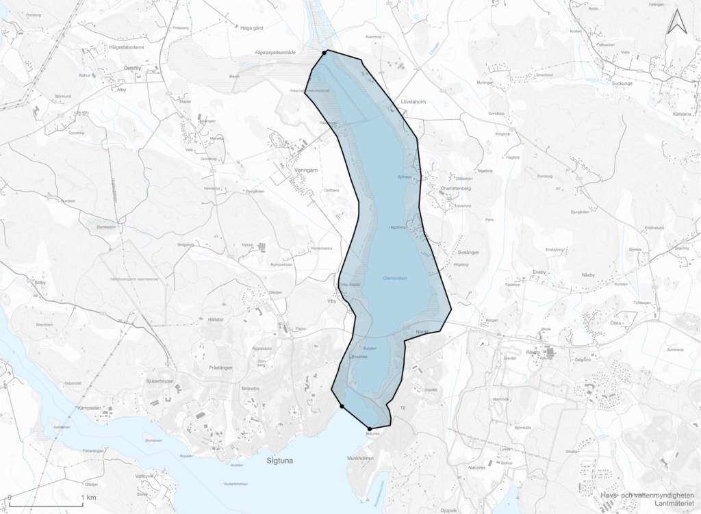 Kartbild över Garnsviken, Mälaren (Sigtuna kommun).